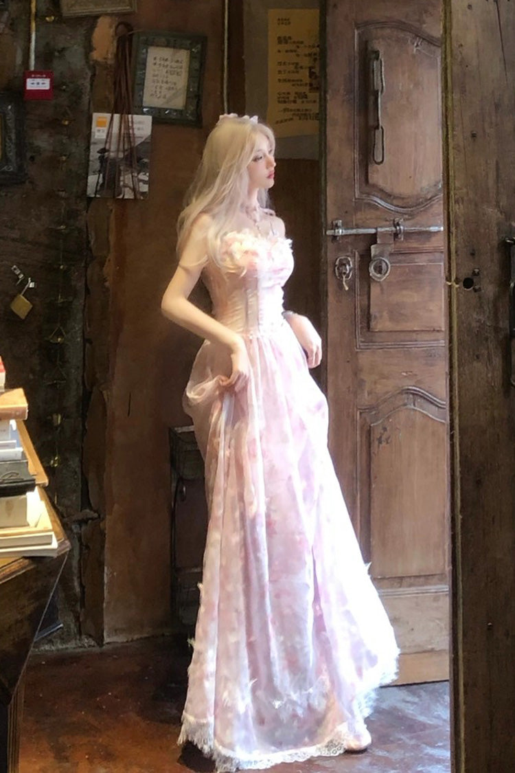 Pink [Sakura Trio] Sleeveless Double-Layered Ruffle Bowknot Lace Sweet Princess Lolita Jsk Dress
