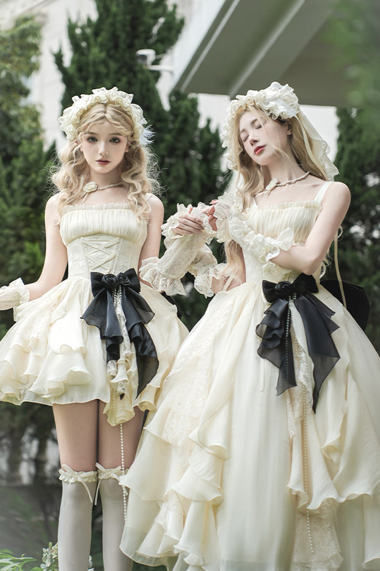 Ivory [Moonlight Variations] Robe Jsk Sweet Lolita sans manches à volants et lacets 