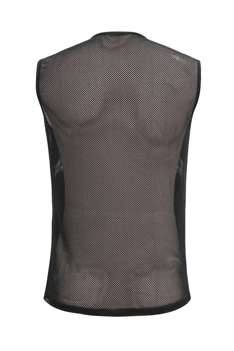 Schwarze glänzende Strickweste aus Splice Armor Modeling Mesh für Herren