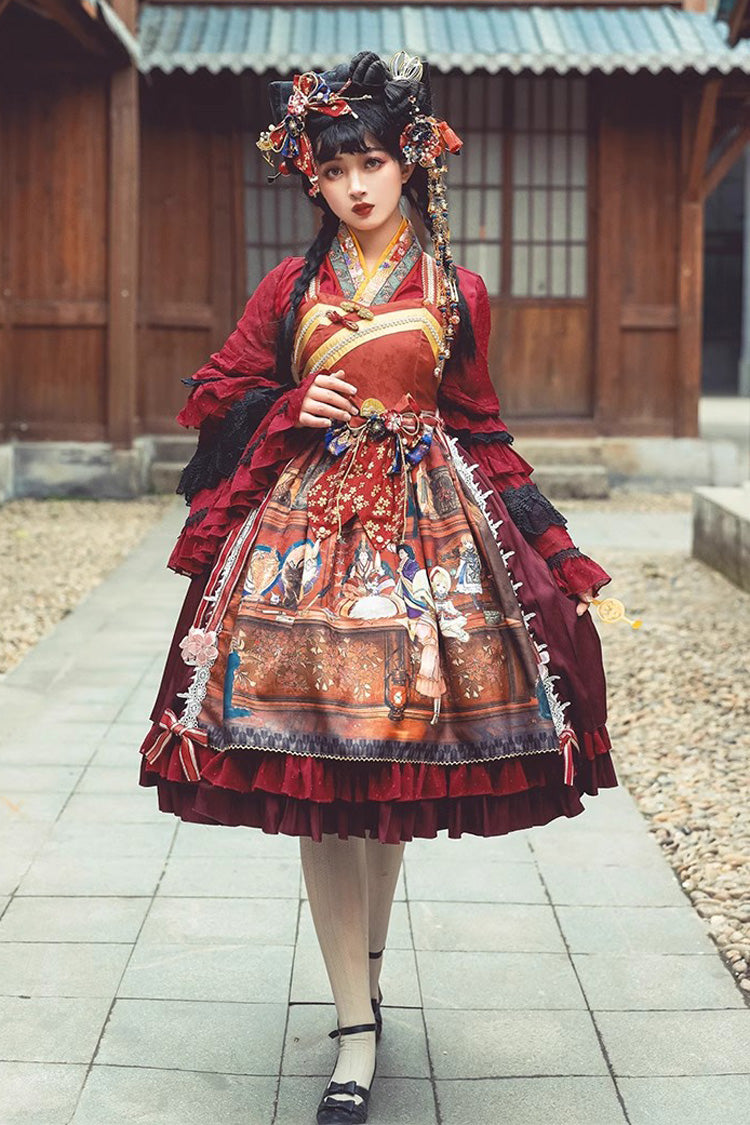 Japanese Ruffle Pattern Multi-Color Nightmare Print Japanese Ruffle Bowknot Sweet Lolita Jsk ...