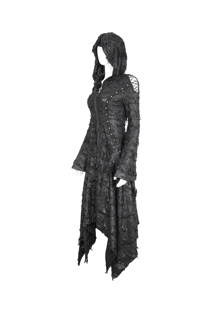 Black Long Trumpet Sleeves Irregular Hooded Womens Gothic Dress