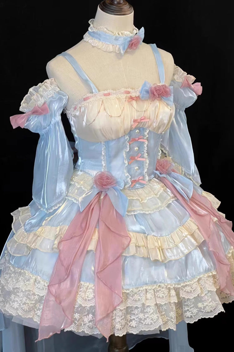 Blue [Heartbeat] Multi-Layered Ruffle Bowknot Lace Sweet Princess Lolita Jsk Dress