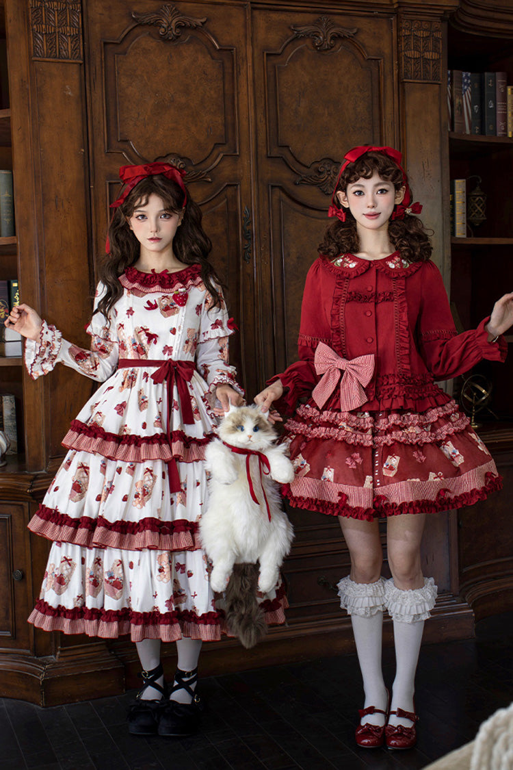 レッド [ベルストロベリーファーム] プリントフリル刺繍スウィートロリータスカート