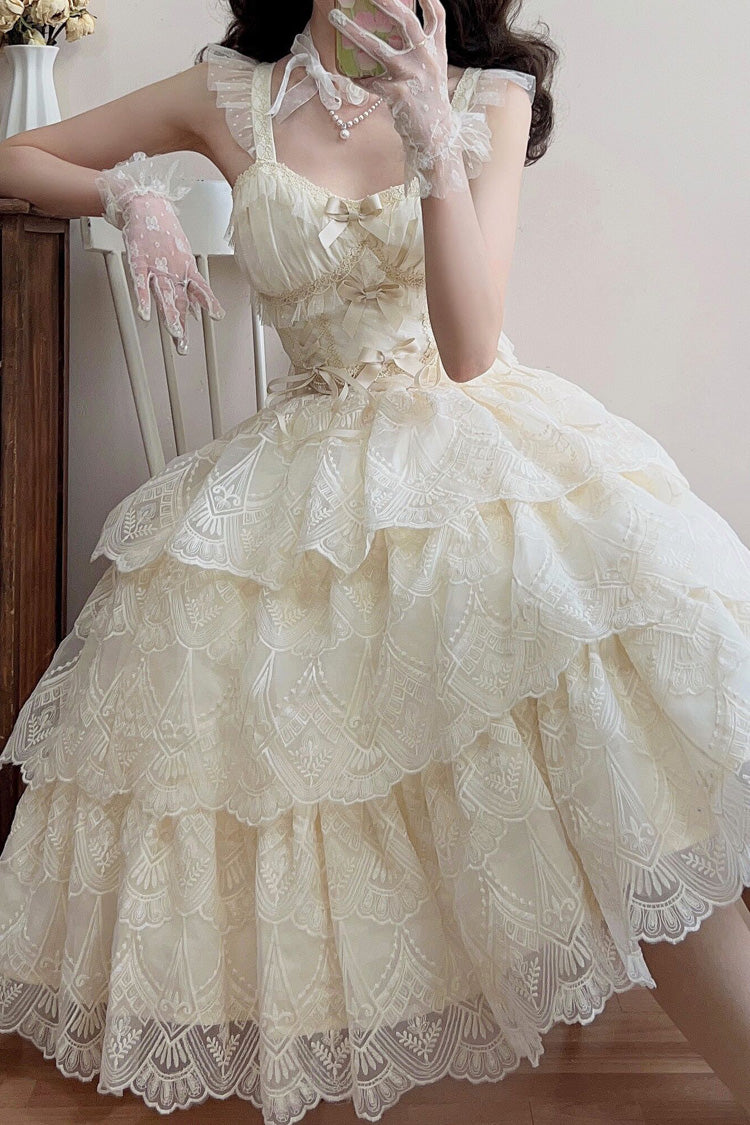 Ivory [Tidal] Triple-Layered Ruffle Bowknot Sweet Lolita Skirt 2 Versions