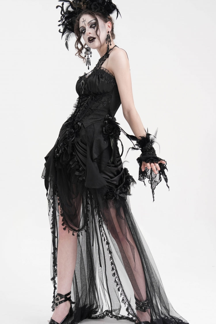 Black Lace Lace-Up Women's Gothic Overbust Corset