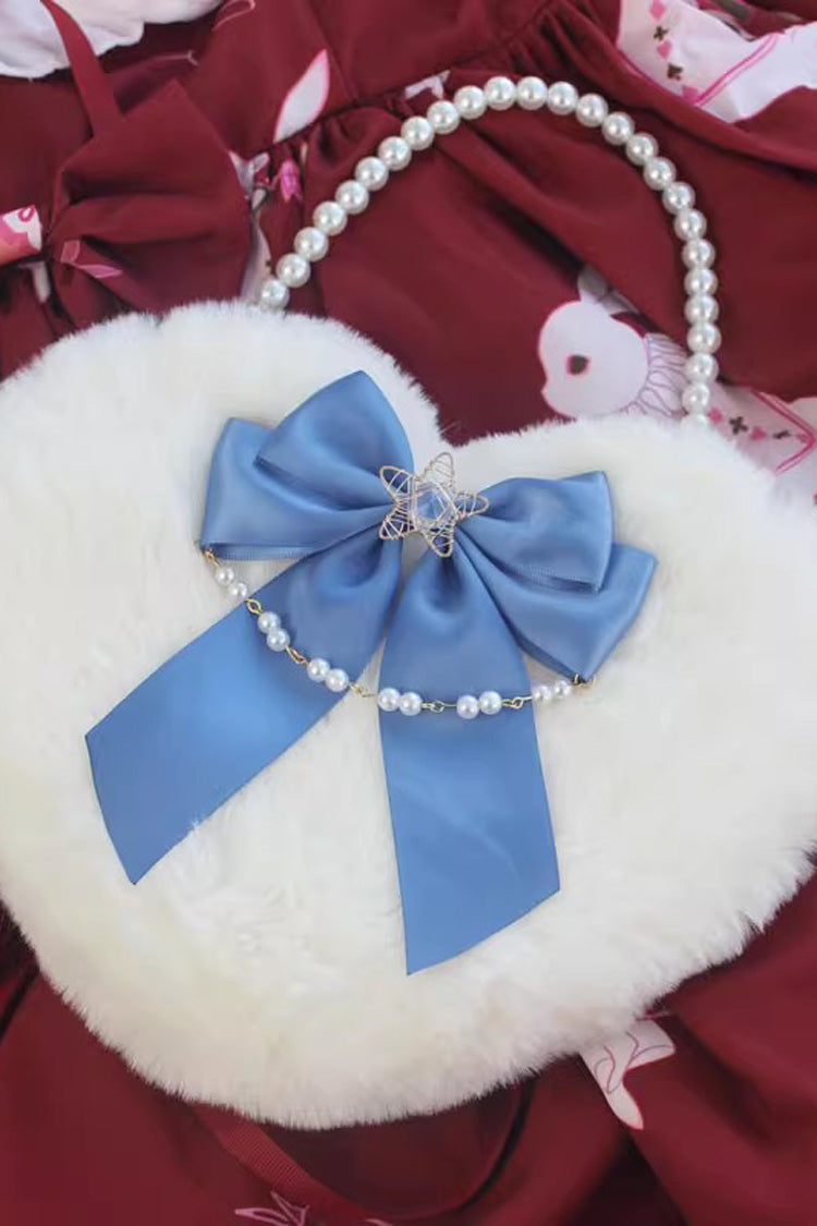Sac à main Lolita doux avec nœud papillon en forme de cœur duveteux et perles, 17 couleurs 