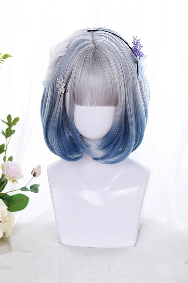 Perruque Sweet Gradient Lolita Light Air Bangs Bob avec cheveux courts bouclés vers l'intérieur 2 couleurs 