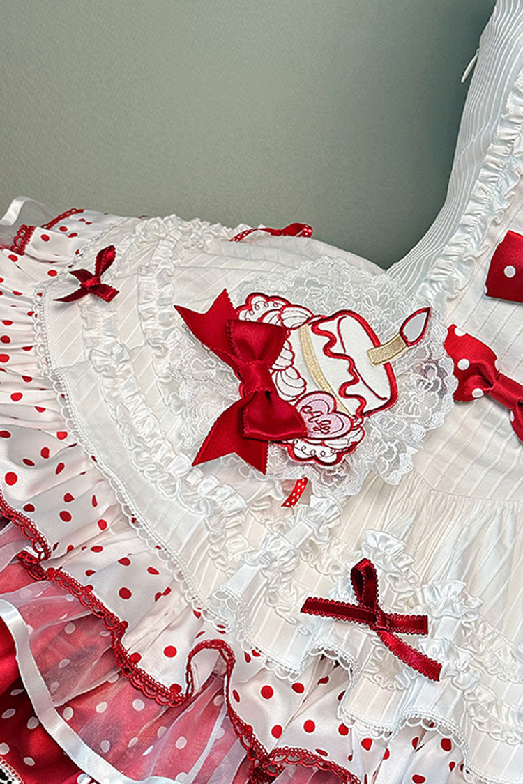 Red/White [Twin Bears] Sleeveless Triple-Layered Print Ruffle Bowknot Lace Sweet Lolita Jsk Dress