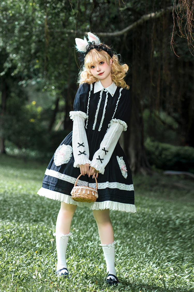 Black Meet Alice Long Sleeves Ruffle Lace Sweet Princess Lolita Jsk Dress