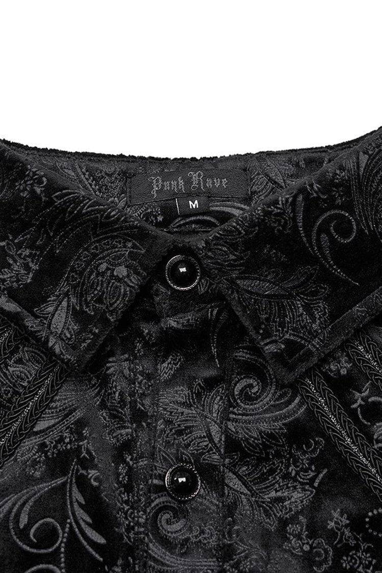 Black Long Sleeves Dark Pattern Print Webbing Decoration Mens Gothic Blouse