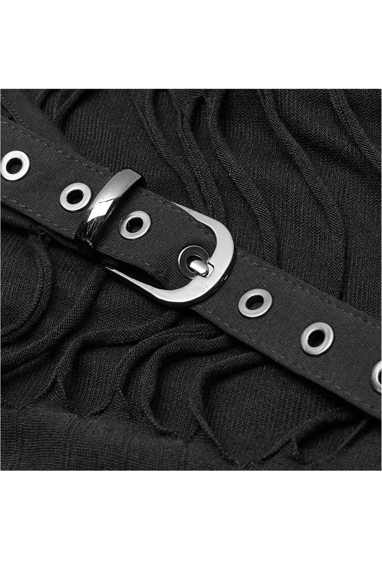 Black Metal Eyelets Strap Irregular Knit Plus Size Women's Punk Sling Dress