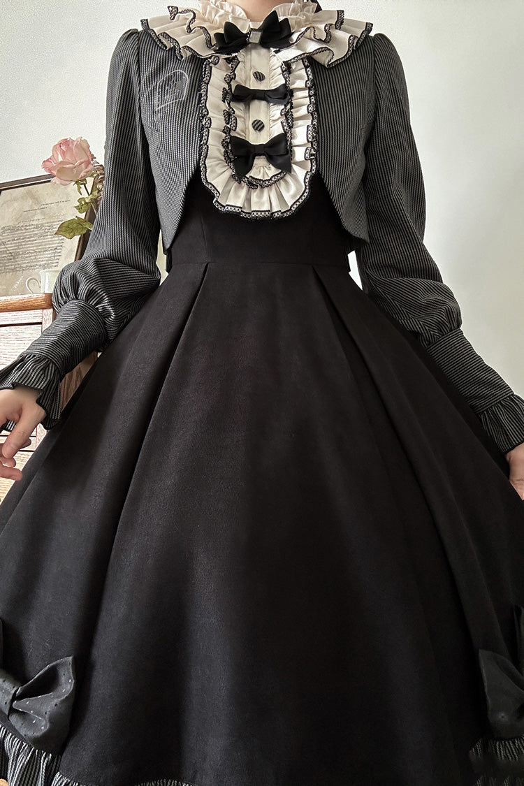 Black [Serenade] Long Sleeves Ruffle Bowknot Fake Two Pieces Classic Lolita Dress