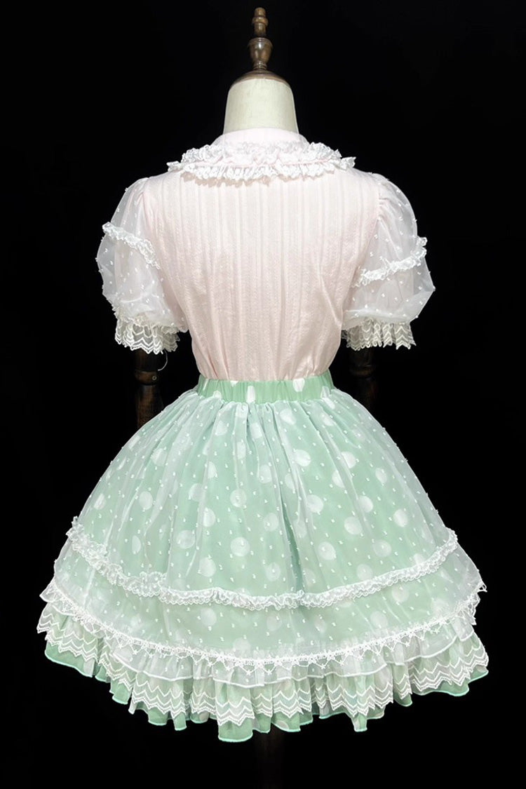 [Wave Candy] Jupe Lolita douce à nœud à volants imprimé triple couche 3 couleurs 