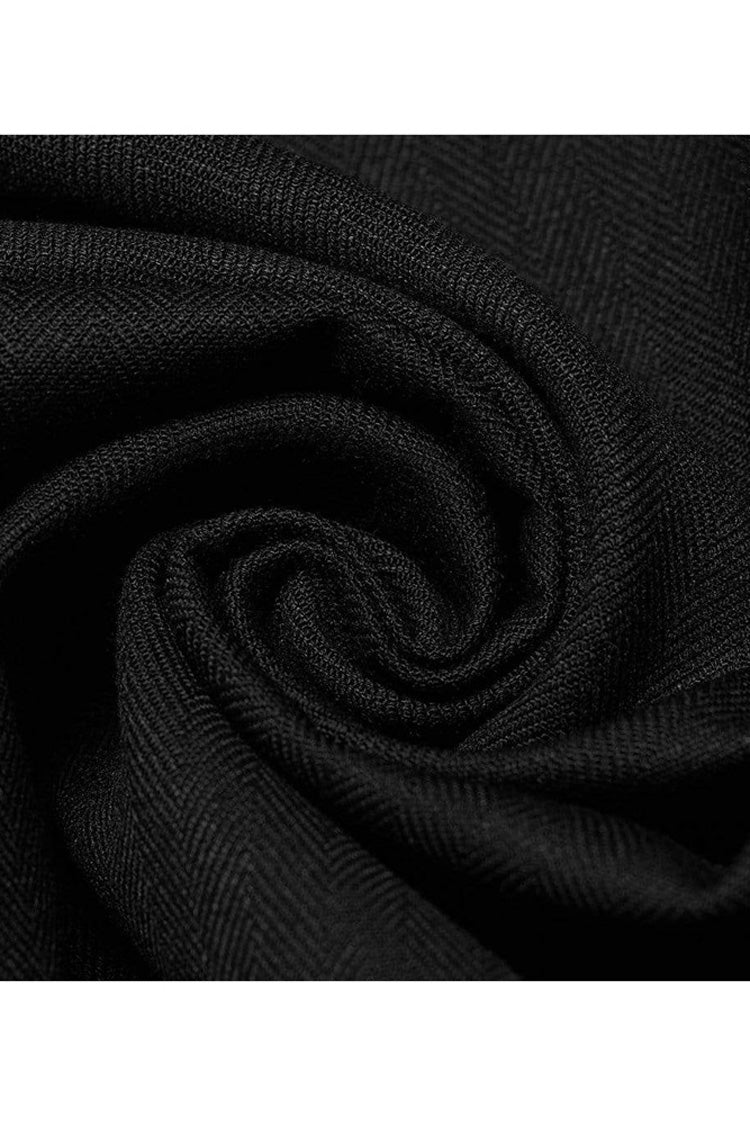 Black Punk Stand Collar Skeleton Embroidery Frenulum Metal Rivet Zippe Slim Fit Mid Length Men's Coat