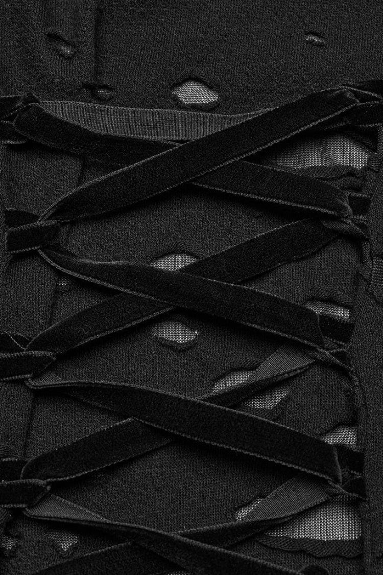 Black Ripped Mesh Stitching Irregular Hooded Womens Steampunk Coat