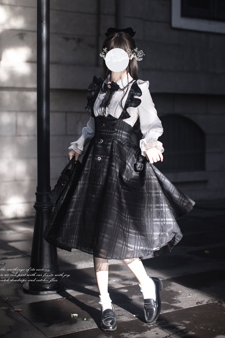 Black Plaid Print Classic College Style Elegant Lolita Strap Dress