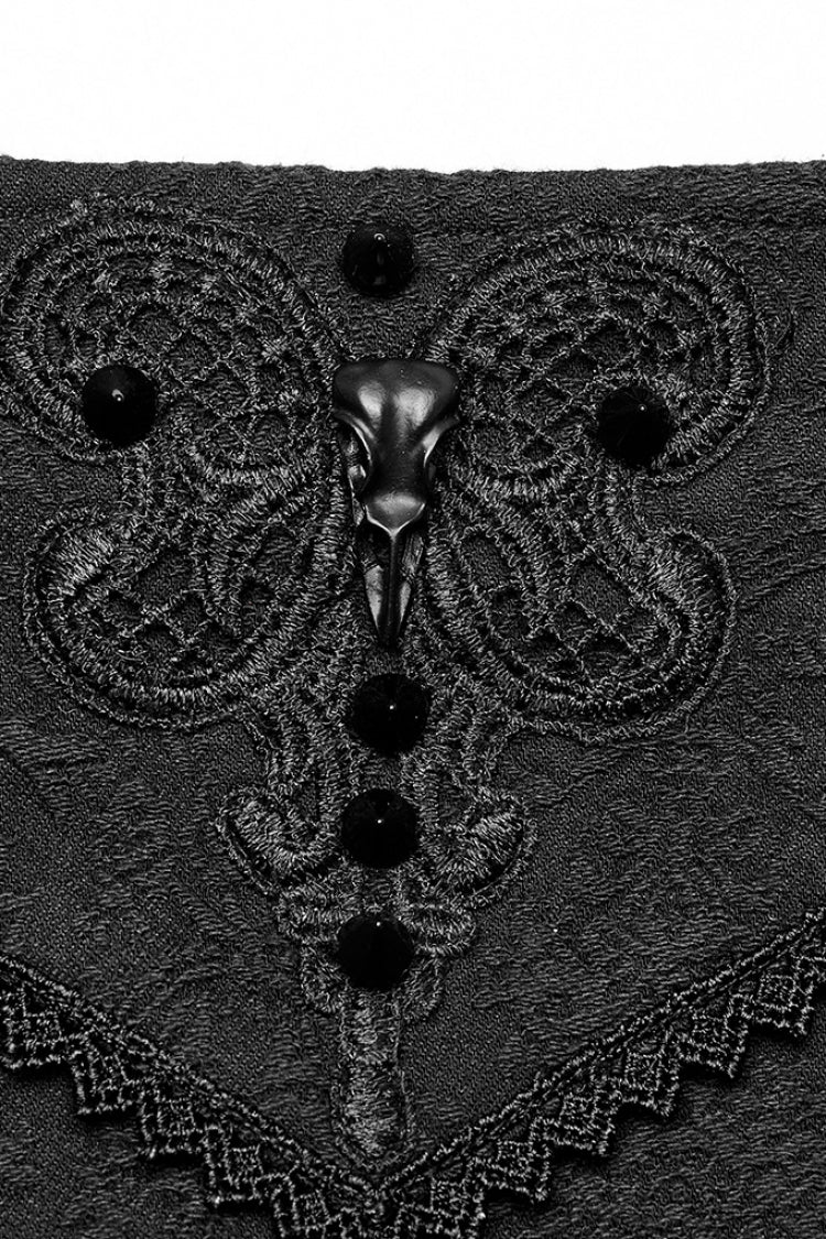 Black Jacquard Butterfly Embroidery Lace Irregular Women's Steampunk Skirt
