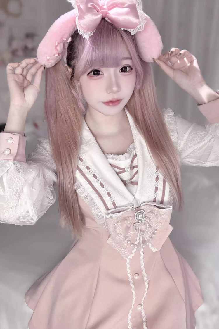Sweet Long Sleeves Print Bowknot Jirai Kei Japanese Dress Set 3 Colors