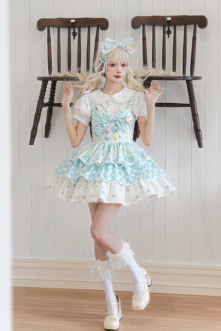 Blue [Hatsune Miku] Sleeveless Triple-Layered Print Bowknot Sweet Lolita Jsk Dress
