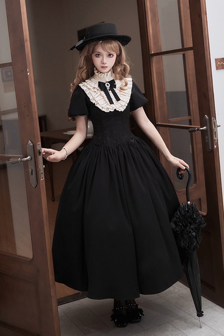 Black [Old Testament] Short Sleeves Ruffle Embroidery Bowknot Lace-Up Gothic Lolita Dress 2 Versions