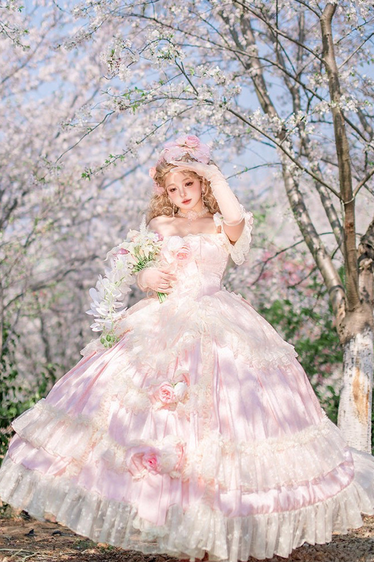 Pink [Love and Roses] Ruffle Hanayome Bowknot Lace Sweet Princess Lolita Jsk Dress