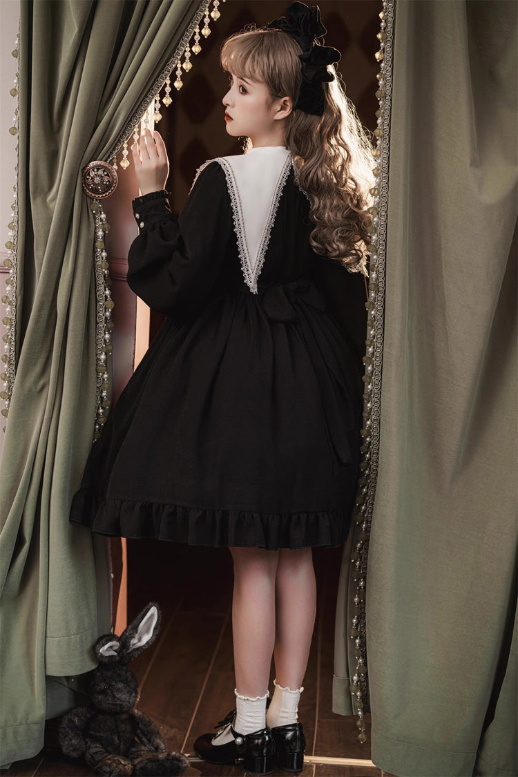 Black Long Sleeves Ruffle Bowknot Classic Gothic Elegant Nun Lolita Dress