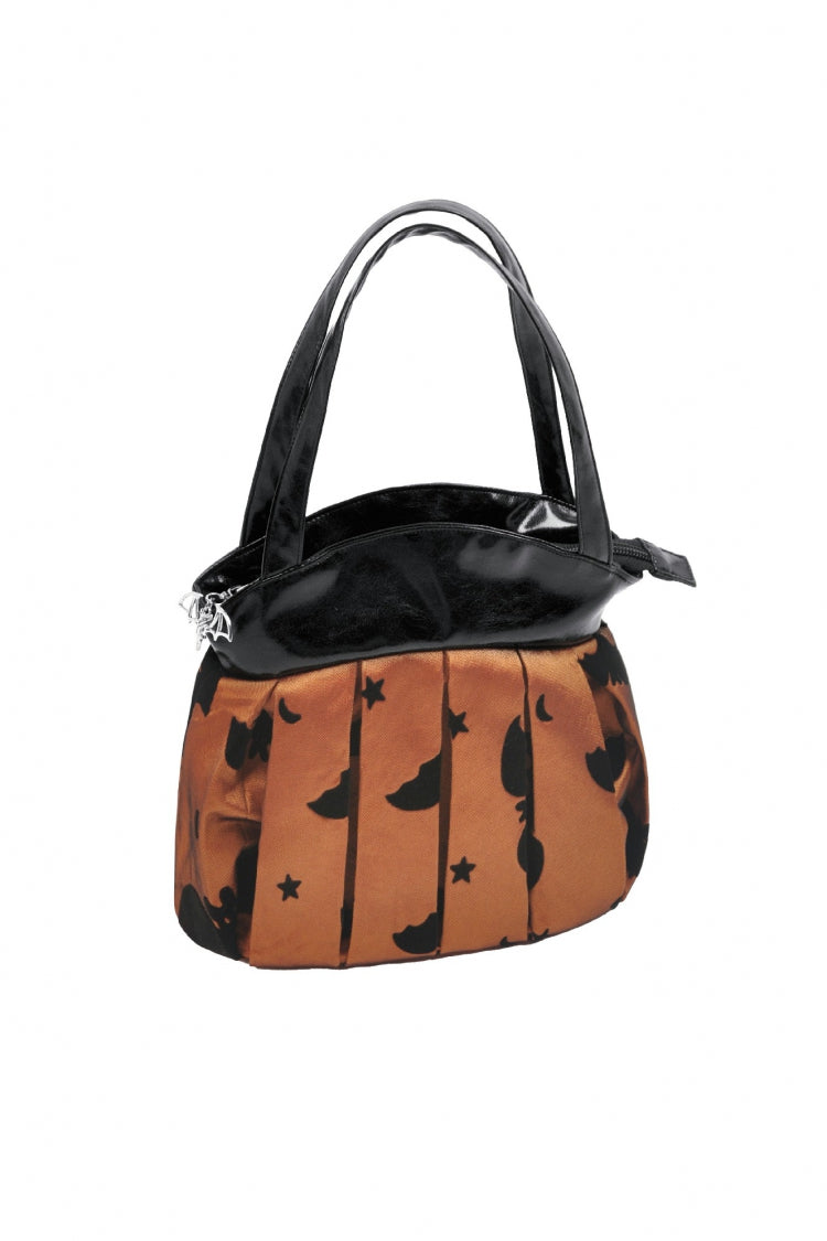 Black/Yellow Halloween Bat Star Moon Pattern Pumpkin-shaped Women's Gothic Lolita Handbag