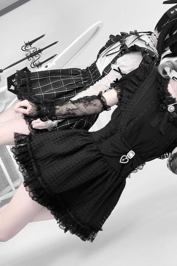 Black Ruffle Hollow Bowknot Lace Jirai Kei Japanese Skirt