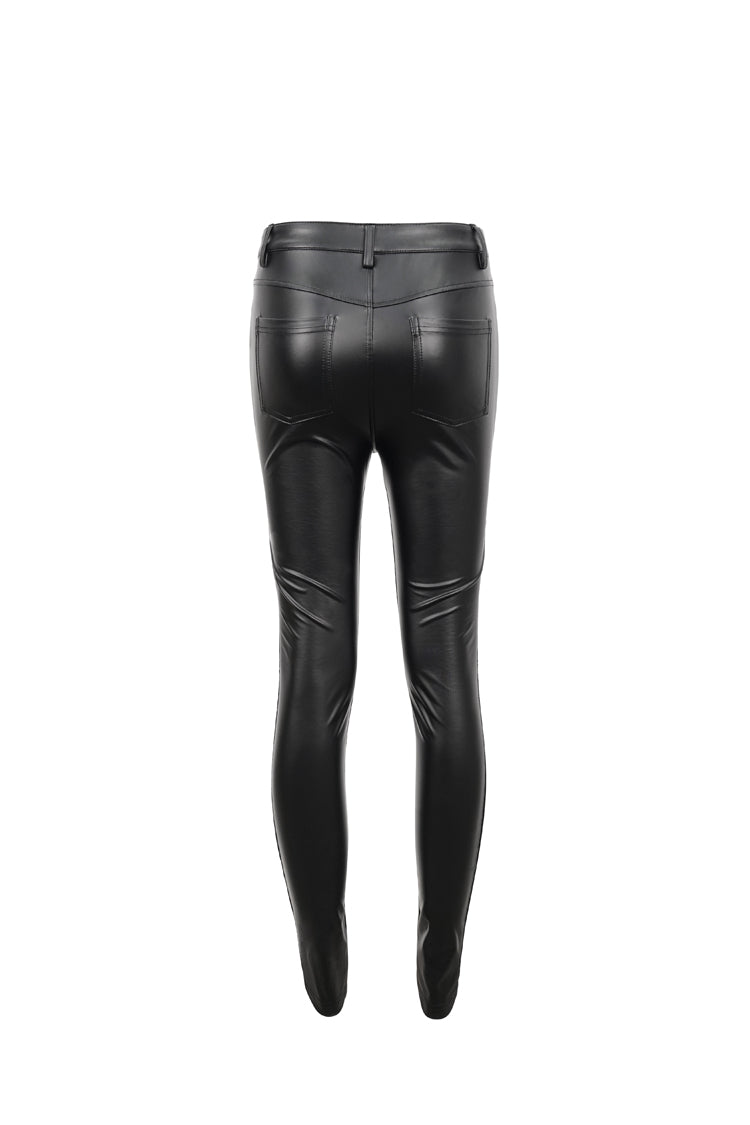 Black Flocked Stretch Slim Thigh Lace String Adjustable Women's Gothic Leggings