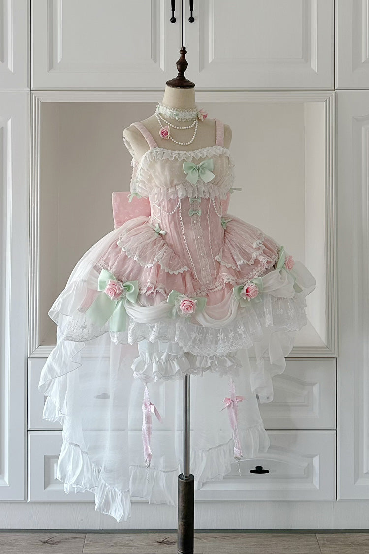 Pink [Honey Rose] Sleeveless Ruffle Embroidery Bowknot Lace Pearl Sweet Lolita Jsk Dress