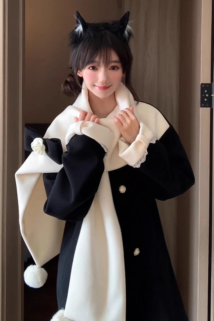 First Snow Bear Bowknot Scarf Design Sweet Japanese Lolita Coat 4 Colors