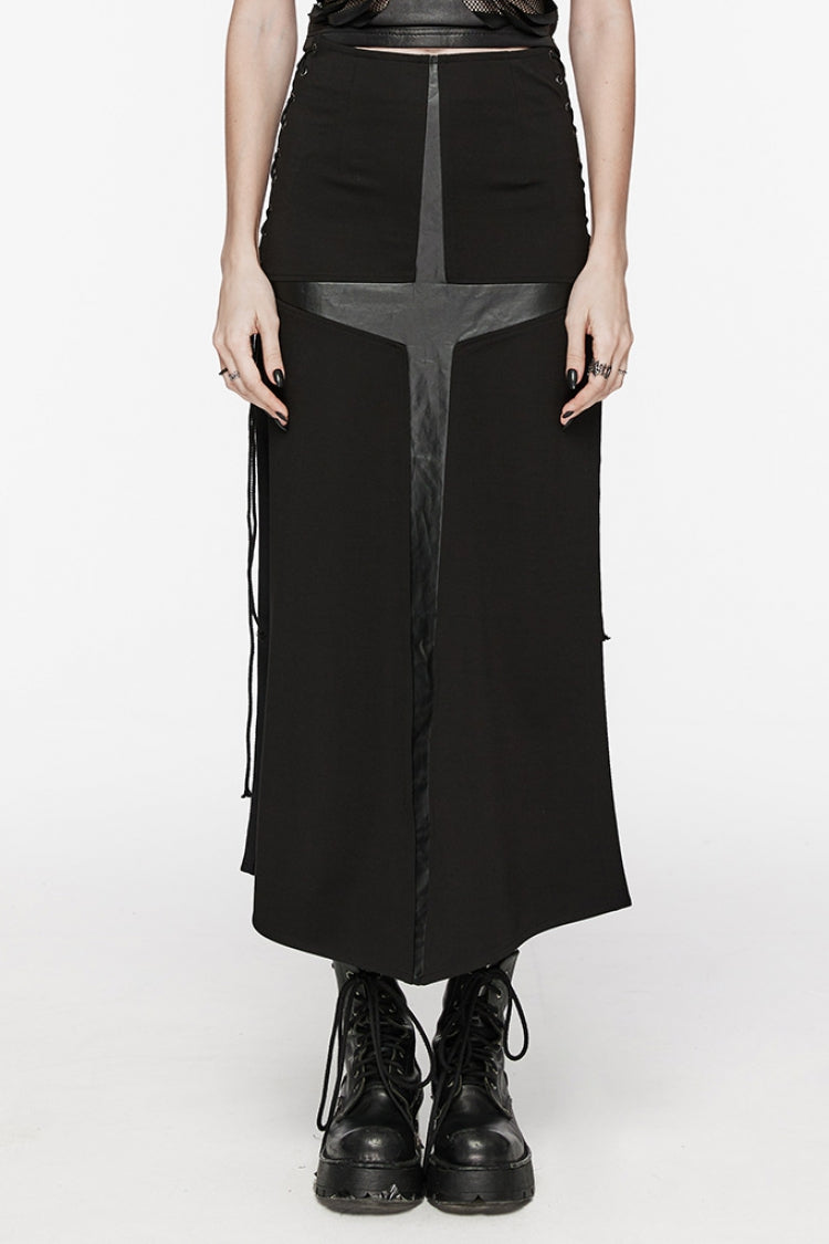 Black Cross Print Stitching Lace-Up Women's Steampunk Skirt