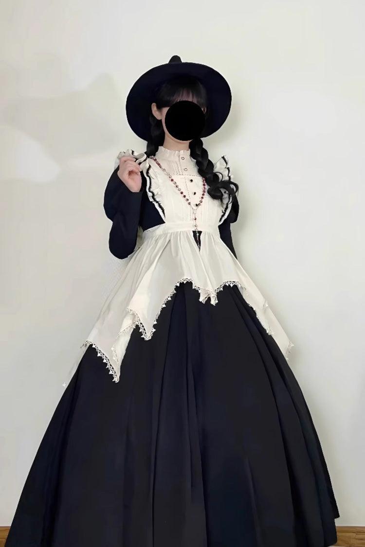 Black/White Nun Style Maid Long Puff Sleeves Slim Gothic Lolita Dress