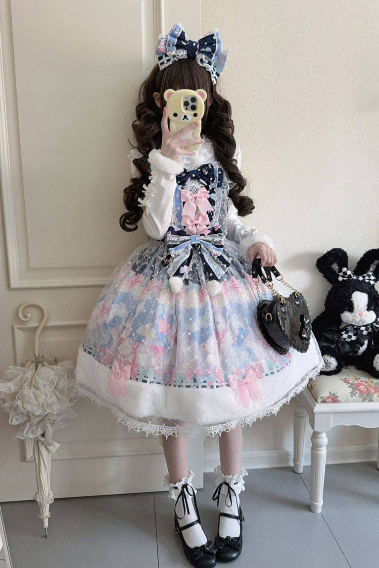 Dark Blue [Candy Mary Cat] Printed Ruffled Embroidered Bow Lace Sweet Lolita Jsk Dress