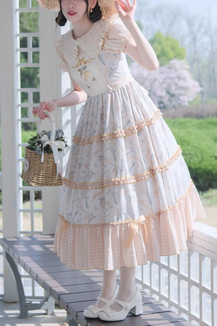 Multi-Color Cherry Butterfly Printed Embroidered Ruffle Sweet Lolita JSK Dress