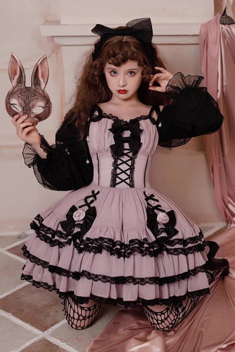 Black/Purple Dance Music Long Sleeves Multi-layer Ruffle Bowknot Sweet Princess Lolita Dress