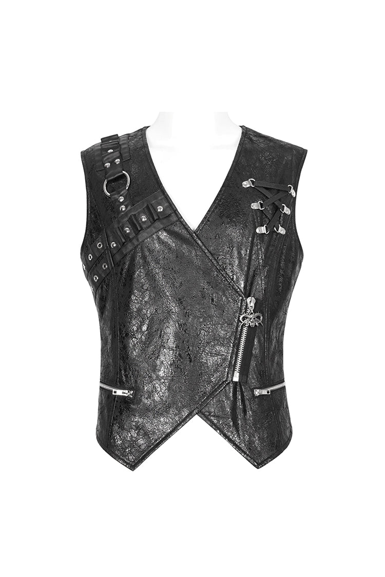 Black Zipper Faux Leather Men's Punk Waistcoat