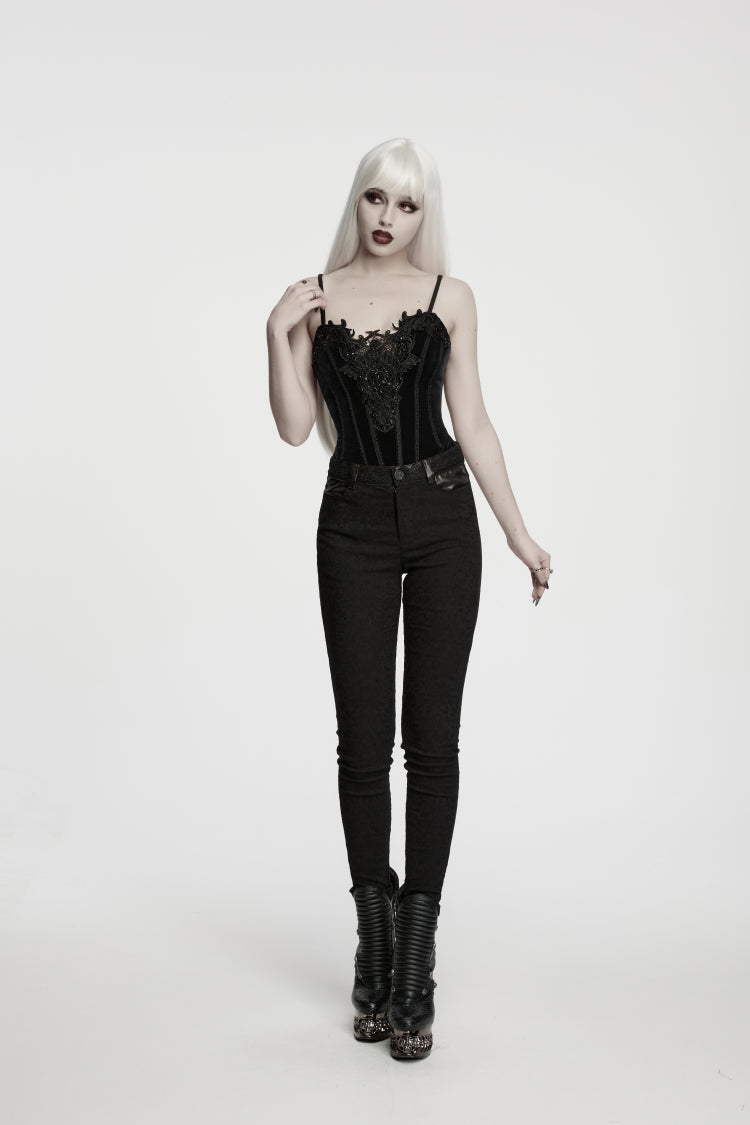 Black Jacquard Slim Fit Women's Gothic Cool Cosplay Pants