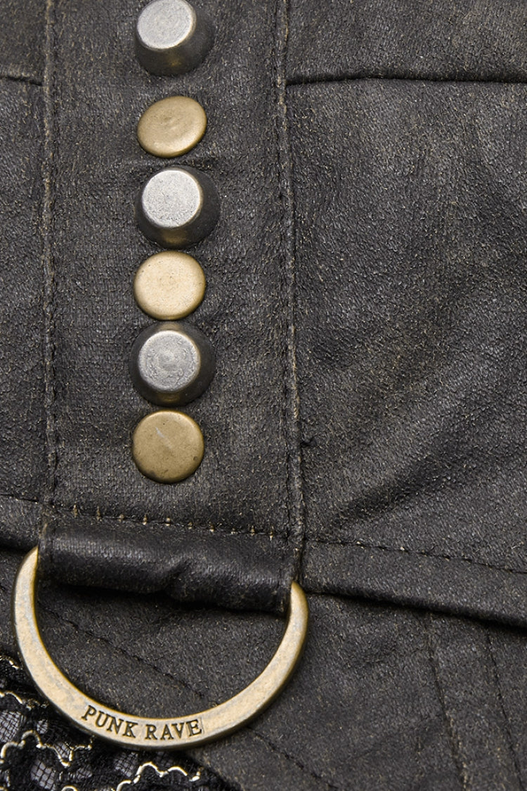 High Collar Sleeveless Rivet Decoration Sheer Mesh Men's Steampunk Vest 2 Colors