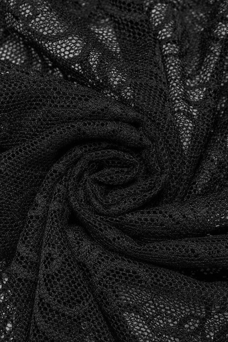 Schwarze langärmlige, hohle Nähte, unregelmäßige Steampunk-Bluse für Damen