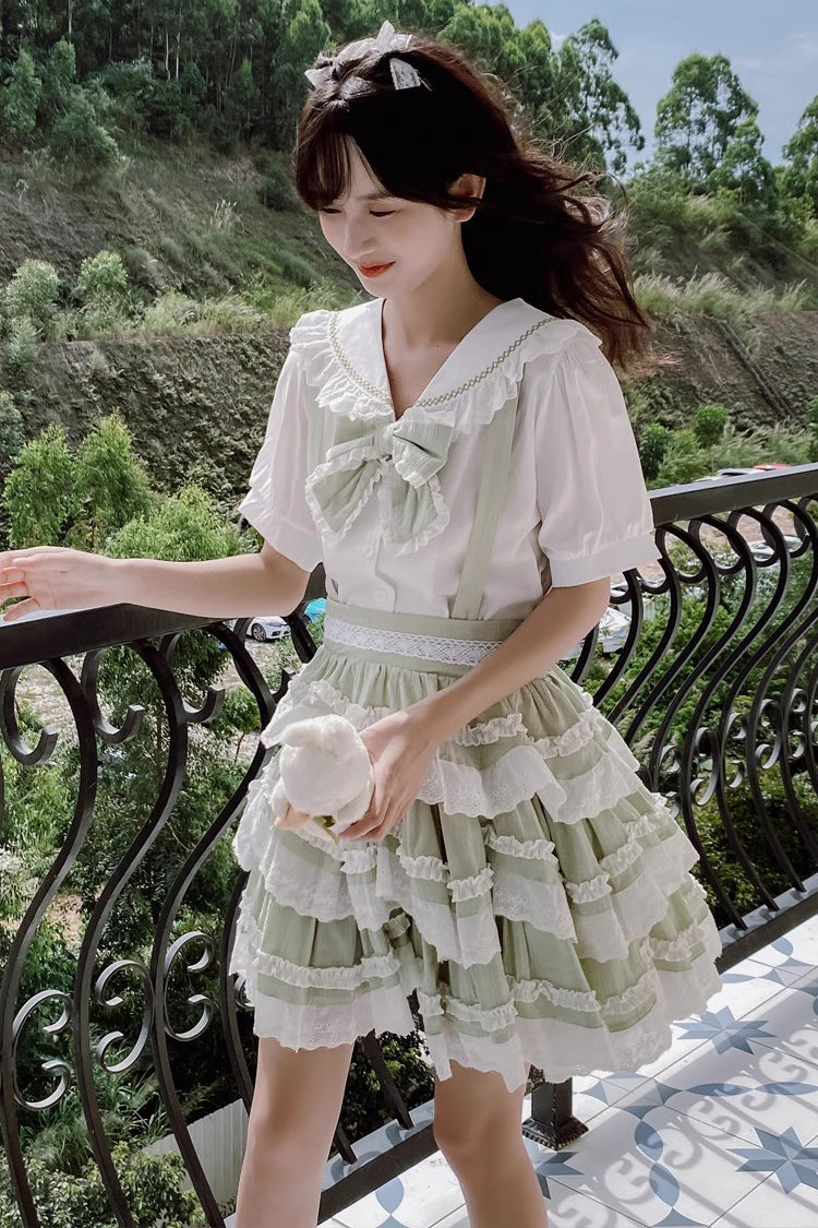 Multi-layer Scarlett Summer Ruffle Bowknot Sweet Lolita Strap Dress 2 Colors