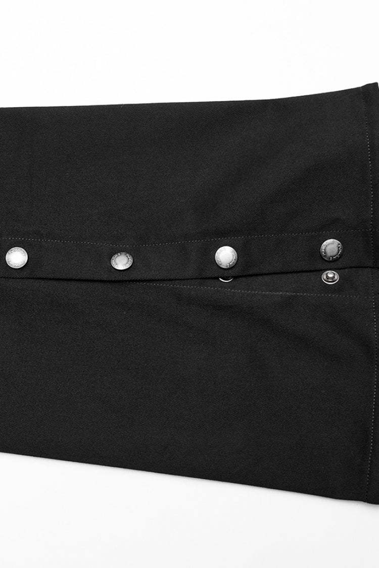 Schwarze Steampunk-Schlaghose mit Riemen aus Metallschnallen für Damen