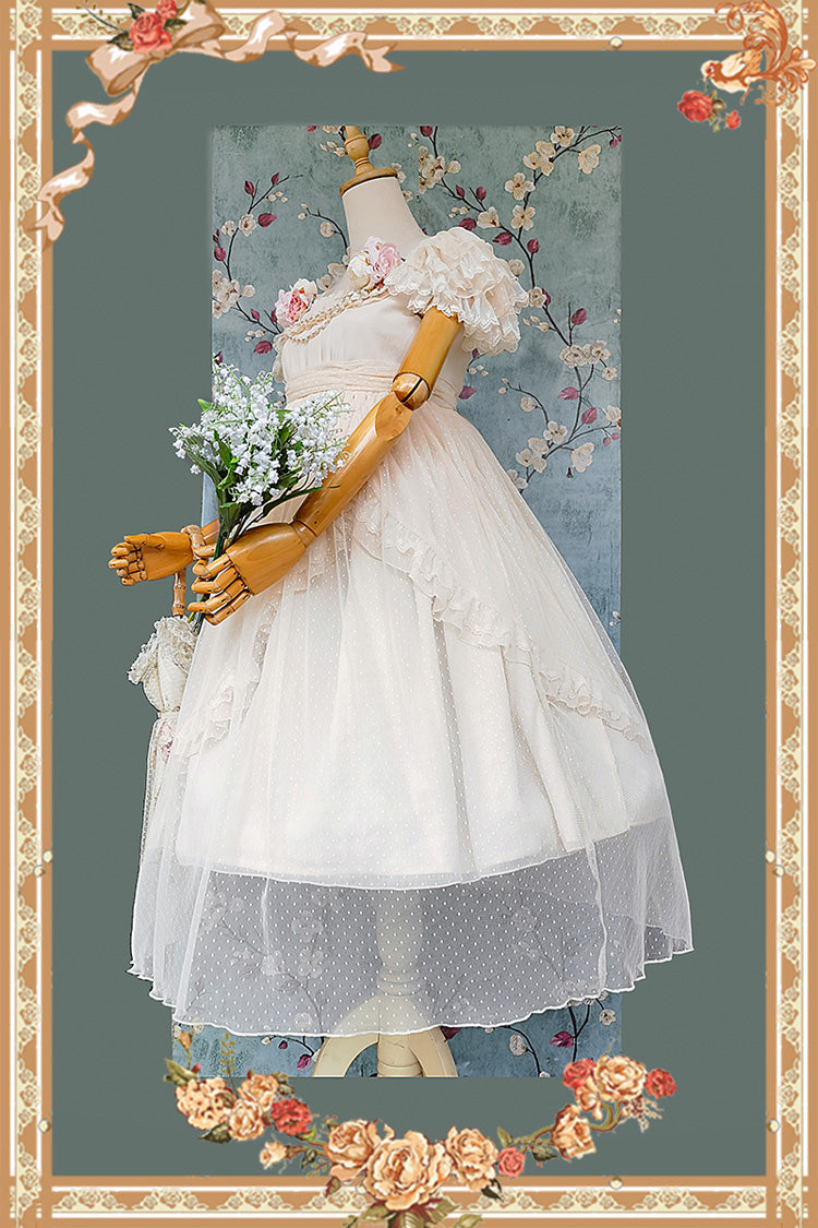 Aprikose [Mondgöttin *Mediana*] Polka Dot Print Rüschen Schleifen Asymmetrisches Süßes Elegantes Lolita Kleid 