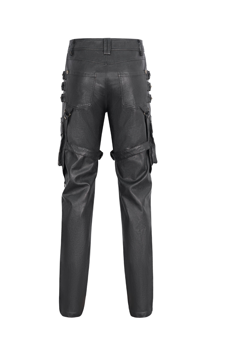 Black Big Pocket Bronze Studded Faux Leather Men's Gothic Pants