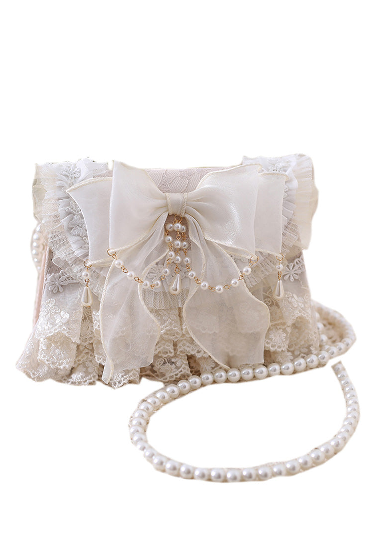Ivory Bowknot Lace Pearl Chain Sweet Elegant Princess Lolita Crossbody Bag