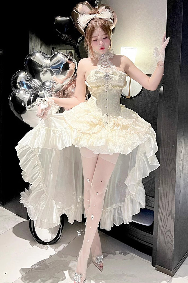 Ivory [Eternal Temple] Halterneck Ruffle Bowknot Lace Sweet Princess Lolita Dress