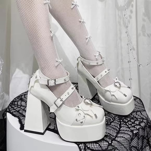 Gothic Cross Straps Bowknot Lolita High Heels 4 Colors