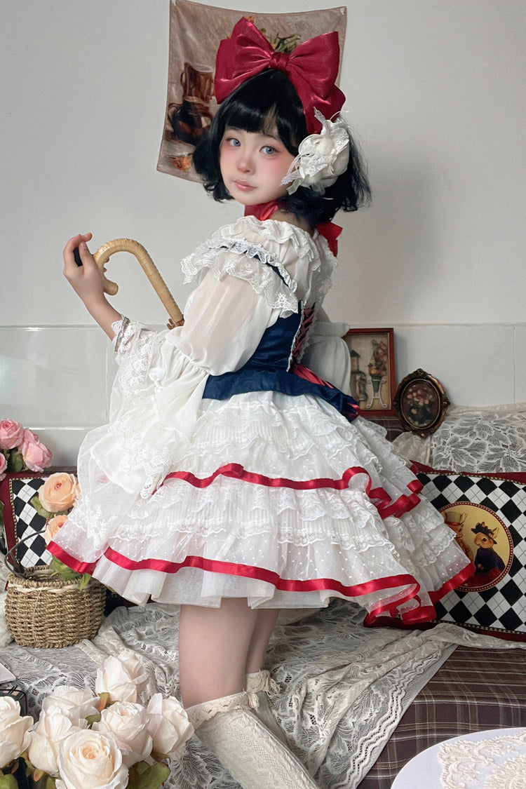 Snow White Ruffle Bowknot Lace Sweet Lolita Jsk Dress 2 Version