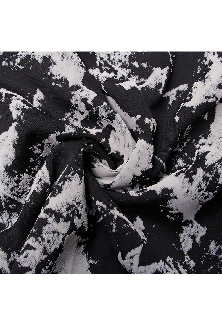 Black Folding Collar A-Shape Print Women's Punk Slip Dress
