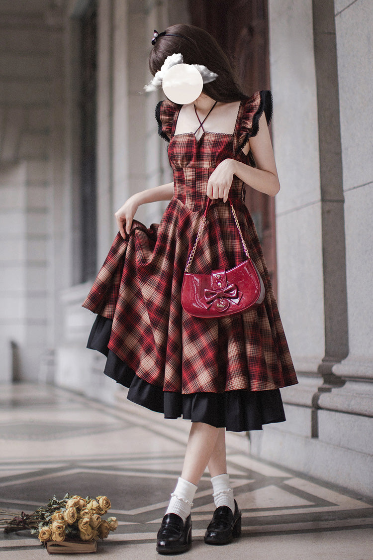 Red [Madeline] Print Ruffle Vintage Elegant Lolita Jumper Dress